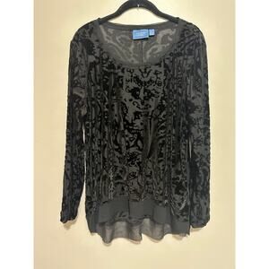 Simply Vera Wang Black Velvet Burnout Long Sleeve Top High Low Size XL